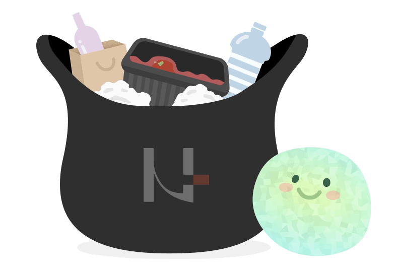 쓰레기·재활용품·배달용기를 한 비닐에 담은 오늘수거 일러스트